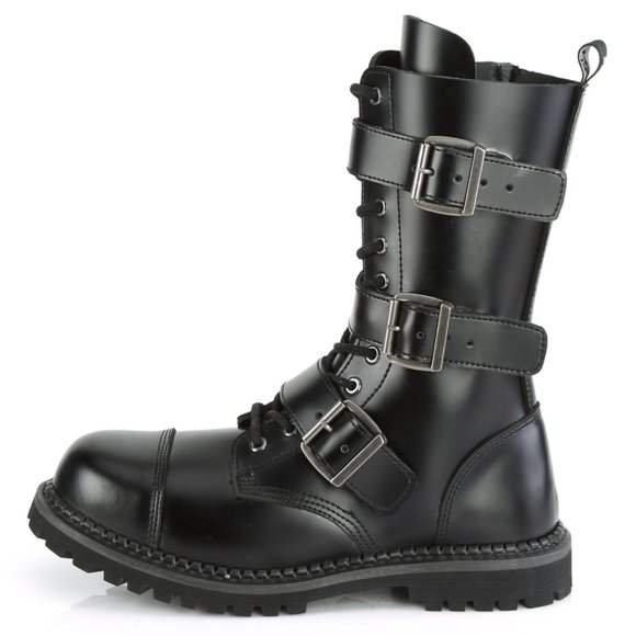 Gothic Leather Steel Toe Lace Up Boots